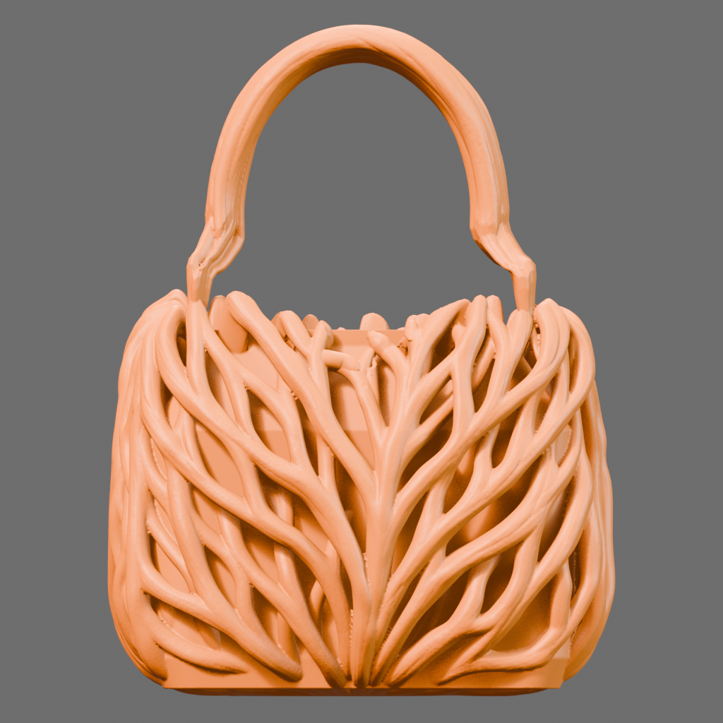 Front view of the FirstPurse root-lattice digital sculpture study